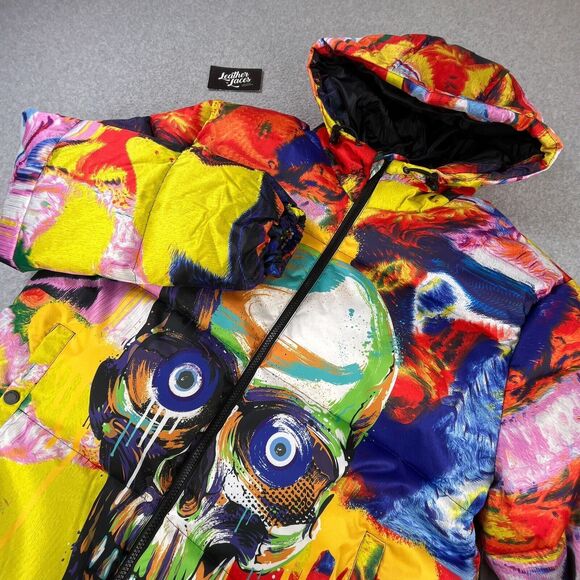 NEW Tango Hotel Jacket Sz Medium Skull Splatter Artist Puffer Hooded Coat $220